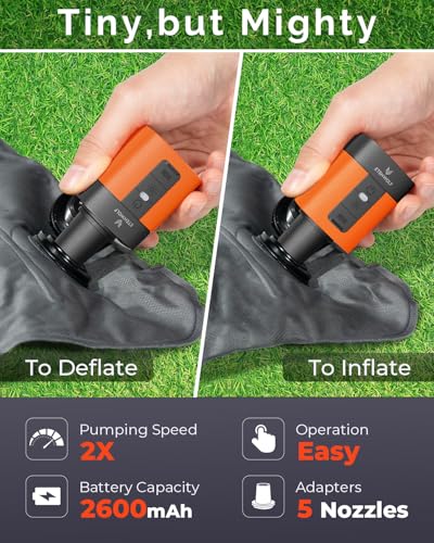 ETENWOLF AIR 3 Air Pump for Inflatables with 2600mAh Battery& Camping Light | Ultra-Fast and Mini Electric Air Pump, Inflate Deflate for Air Mattress, Pool Floats, Vacuum Storage Bags