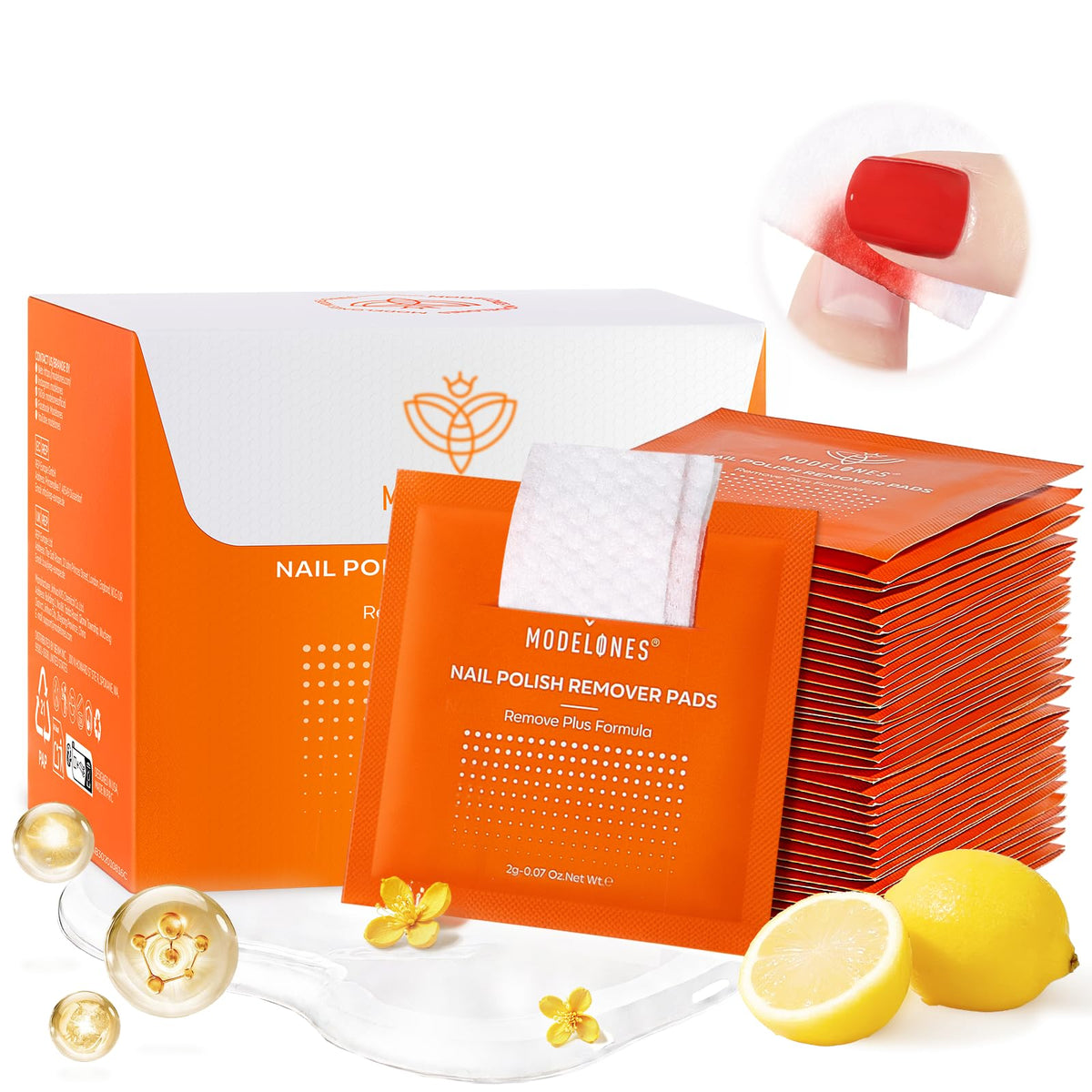 modelones Acetone Nail Polish Remover Pads 50 PCS Lemon