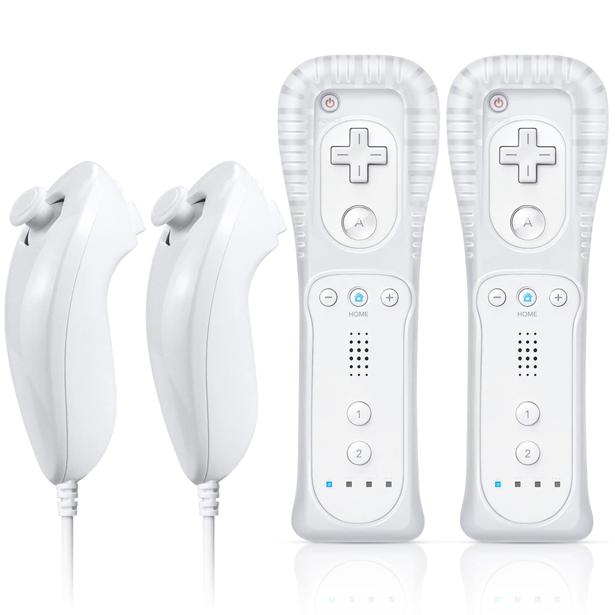 FASIGO Remote Controller with Nunchuck, Compatible with Nintendo Wii/Wii U | 2 Pack, White