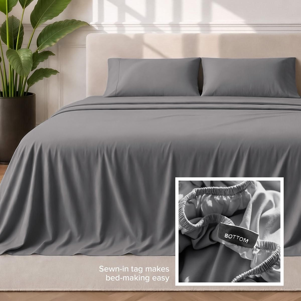 Bare Home Queen Sheet Set - 1800 Ultra-Soft (Queen, Grey) | Deep Pockets 6 to 15 Inches, Breathable, Hypoallergenic, Hotel Luxury, Easy Fit, Soft, All-Season