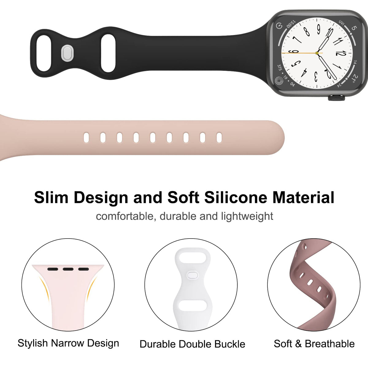 Thin Sport Silicone Slim Band Compatible with Apple Watch Bands Women Men | Soft Narrow Strap Wristband for iWatch 38mm 40mm 41mm 42mm 44mm 45mm 46mm 49mm Series 11/10/9/8/7/SE/6/5/4 Ultra 3 2 1