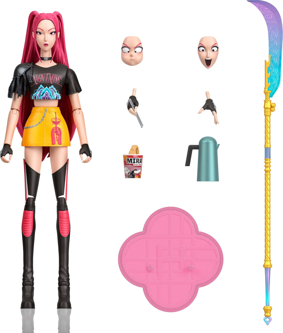 Mattel Kpop Demon Hunters HUNTR/X Mira Action Figure | 6-inch scale, 18 Articulation Points, Wearing “How It’s Done” Look, Sword, Themed Accessories, Swappable Faces & Hands​