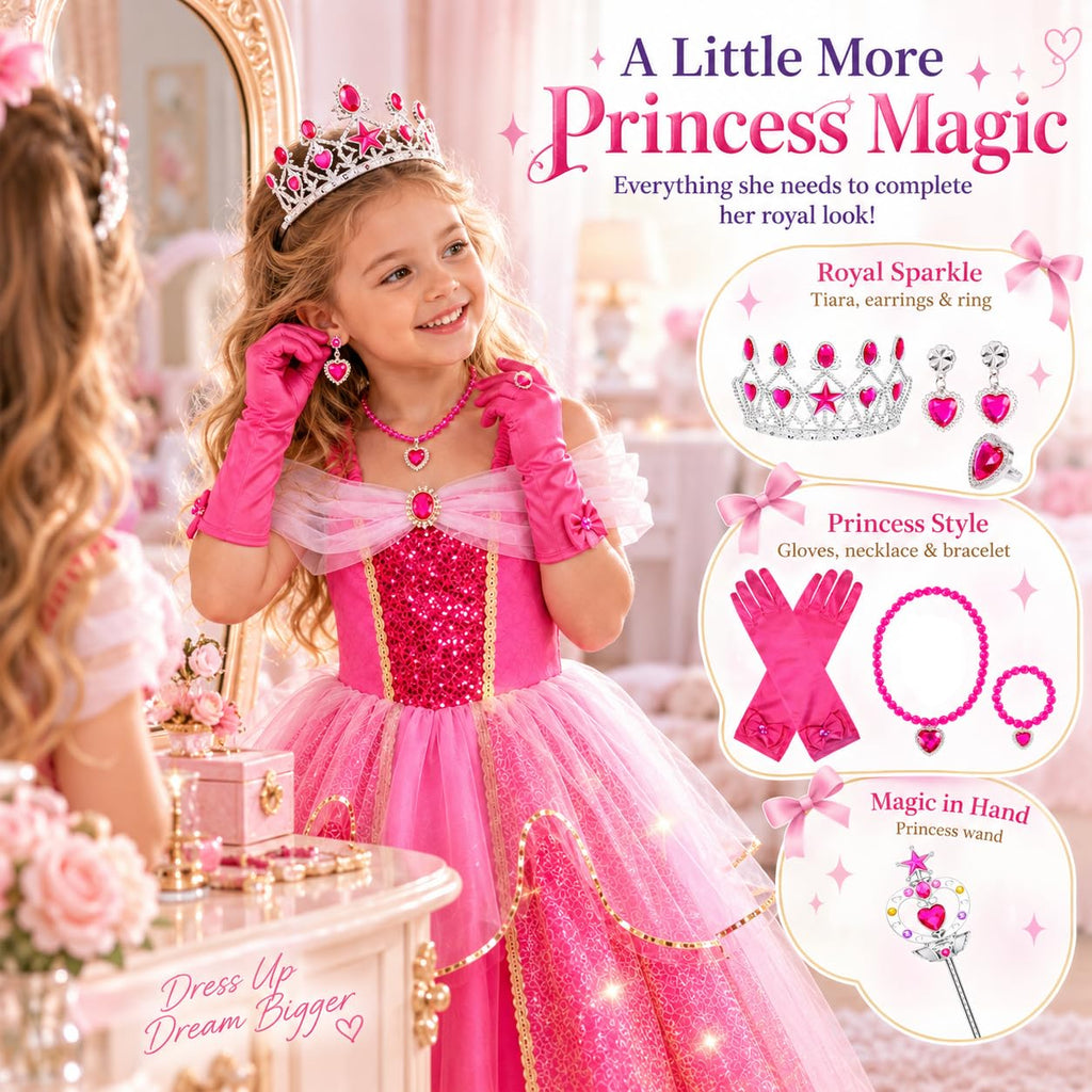 Meland Light Up Princess Dress for Girls Ages 3-10, Halloween Costume Party | Pink Light up Princess Dress for Girls with Princess Toys, Halloween Christmas Birthday Gift for Girls 3 4 5 6 7 8 9 10