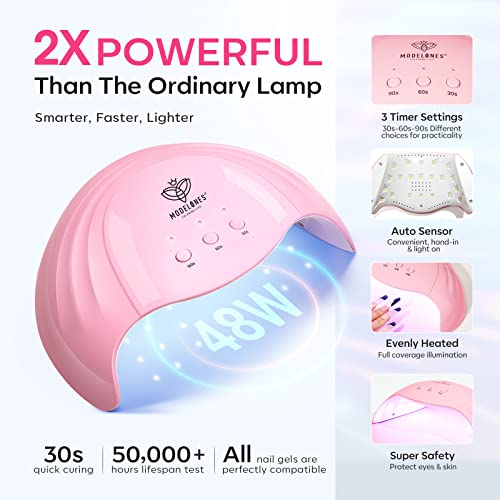Modelones UV Nail Lamp 48 W Nail Dryer with 3 Timer Settings | UV Light for Gel Nails LED Nail Lamp Professional UPF99+ UV Protection Gloves for Art Manicure