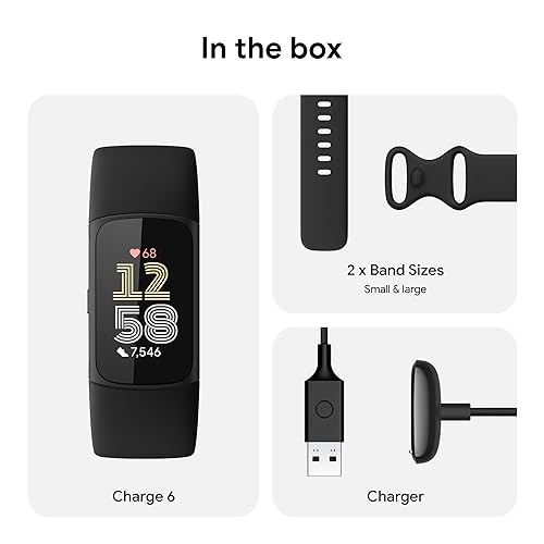 Google Fitbit Charge 6 - Fitness Tracker - Obsidian/Black | Google apps, heart rate on exercise equipment, 3-month Google Health Premium membership included, small and large bands