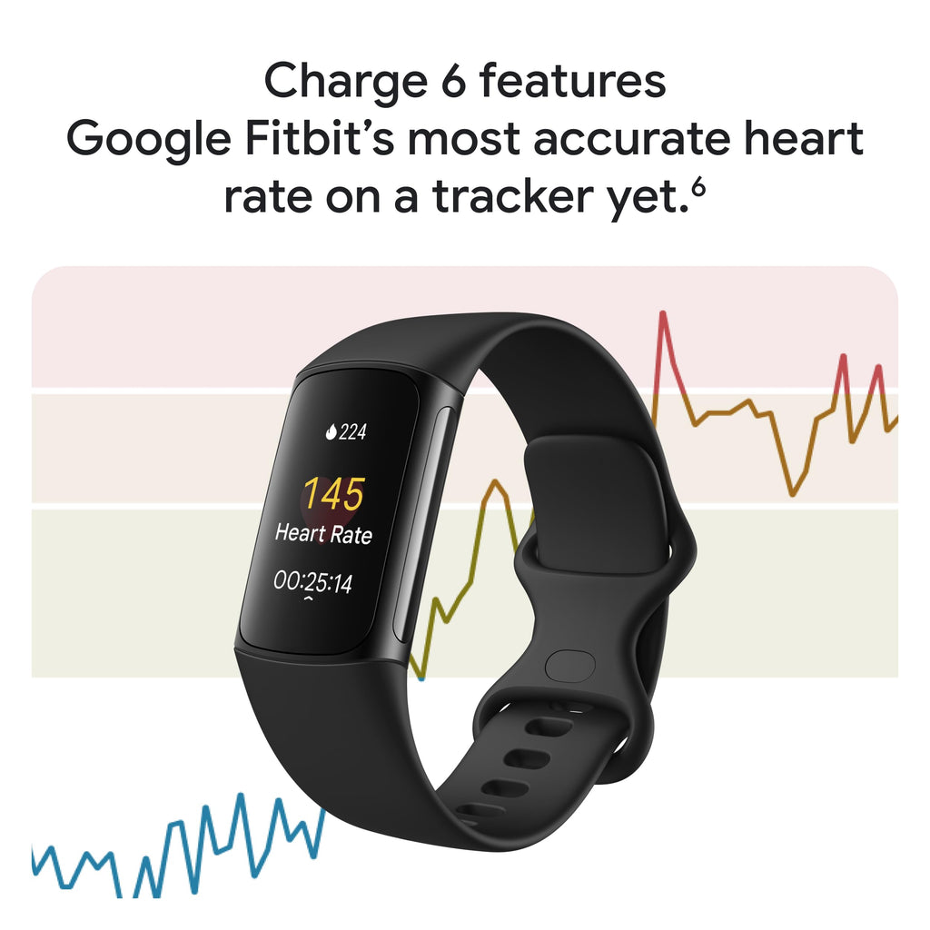Google Fitbit Charge 6 - Fitness Tracker - Obsidian/Black | Google apps, heart rate on exercise equipment, 3-month Google Health Premium membership included, small and large bands