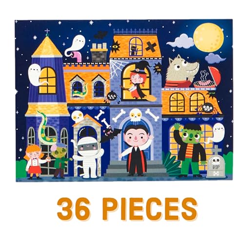 Mudpuppy - Spooky House 36 Piece Puzzle to Go for Kids | Ages 3-5, 4-6, Reusable Pouch For Travel, Postcard Included, Haunted Themed, Family Fun, Screen-Free Play, FSC Certified