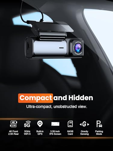 Affver 4K+2.5K Dash Cam Front and Rear, Built-in 5G WiFi 6 GPS Dual Dashcam | 64GB Card Included, 3.59" IPS Screen, APP Control, G-Sensor, Loop Recording, 24H Parking Mode, Night Vision, Car Dash Camera