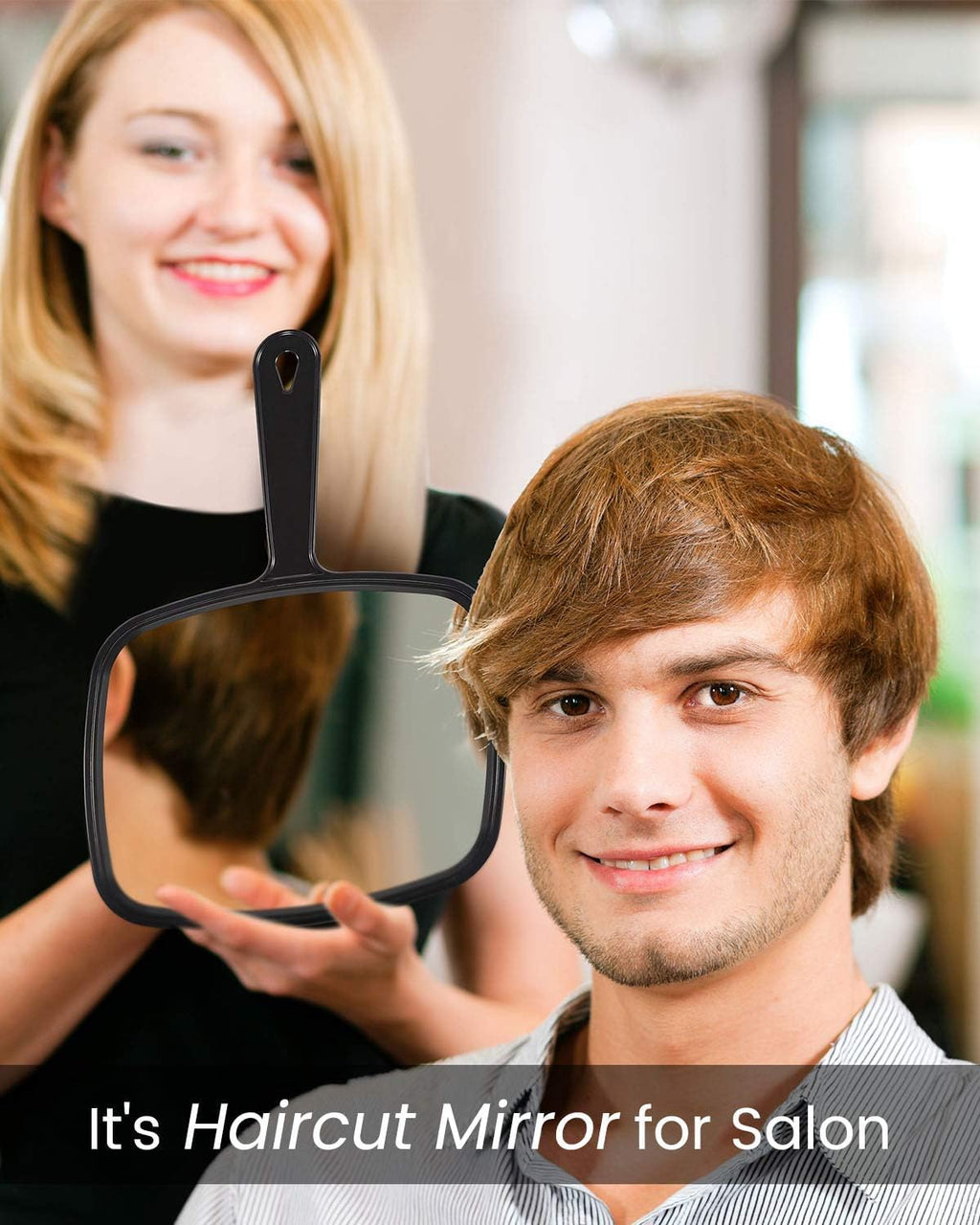 Gladmart 10.3" L x 7.4" W Hand Mirror for Home and Barber, Black | Hand Mirrors with Handle, Barber Accessories, Hair Salon Supplies, Distortion-Free Glass, Makeup Mirror for Women Men