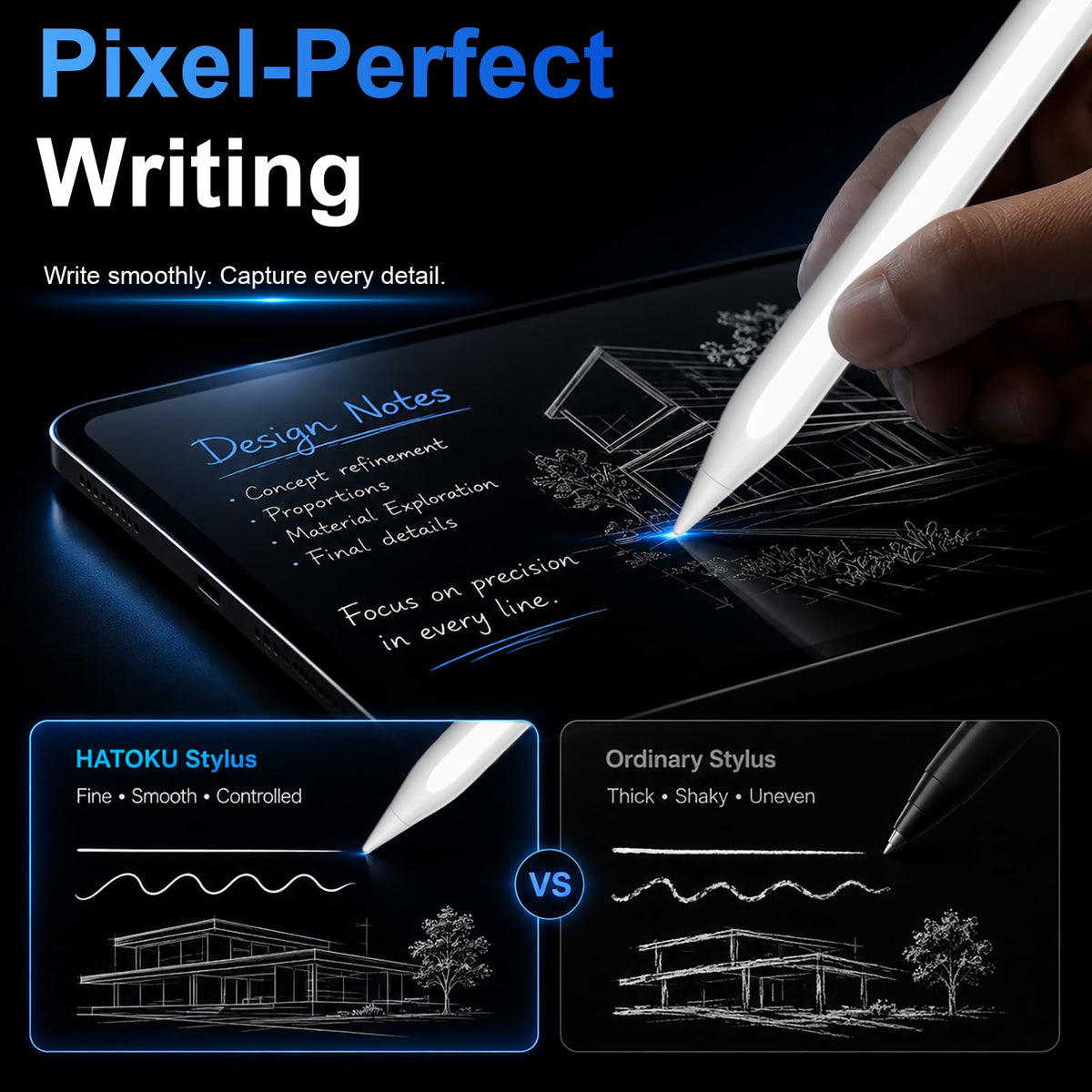 HATOKU Stylus Pen for Apple iPad 2018-2026 Magnetic for Note-Taking Drawing | 15Min Fast Charge iPad Pencil with High Precision, Tilt Sensitivity, Palm Rejection on iPad 6-11/Air/Pro/Mini, No Pairing