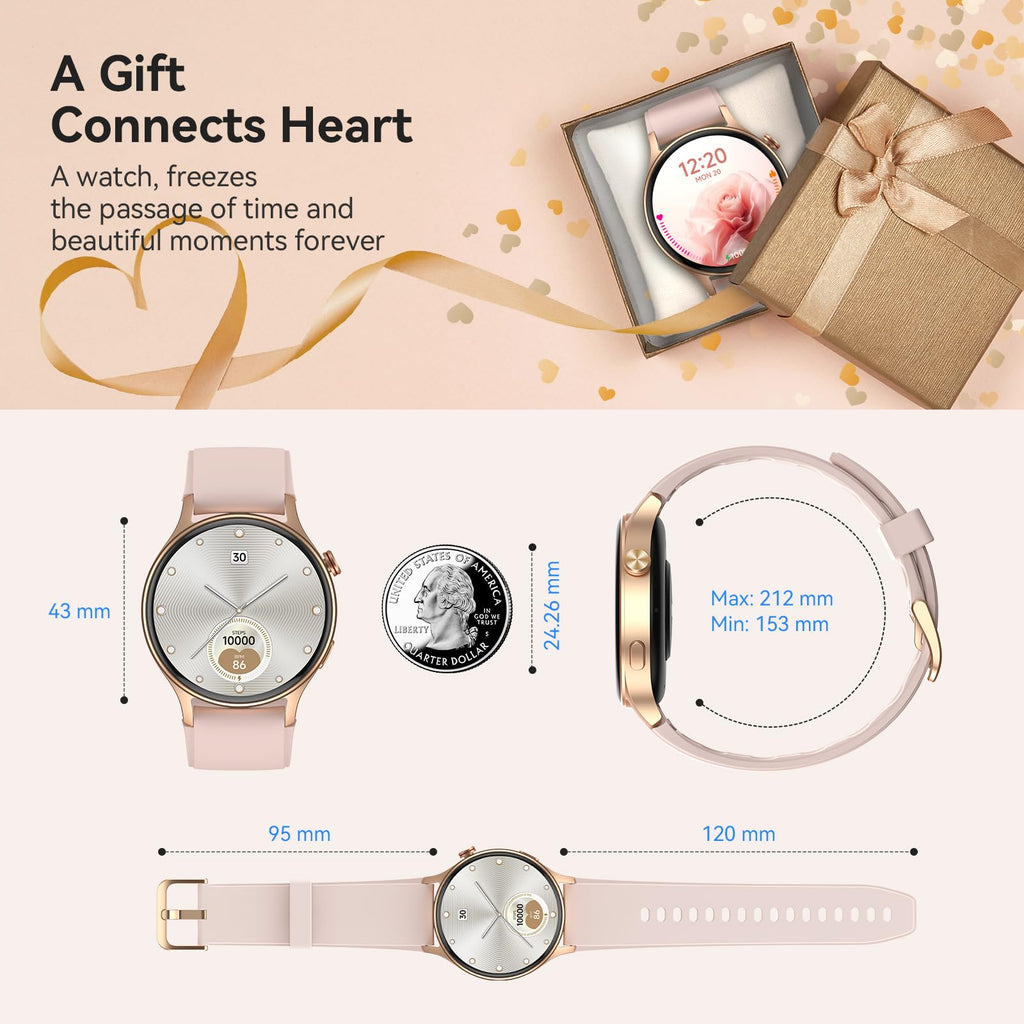 aeac Smart Watch for Women, AMOLED Ultra-Clear Screen Activity Trackers with Heart Rate/Sleep/SpO2 Monitor, Smartwatch for iPhone/Samsung/Android, 110+ Sport Modes (Rose Gold, S/M/L, Rose Gold)