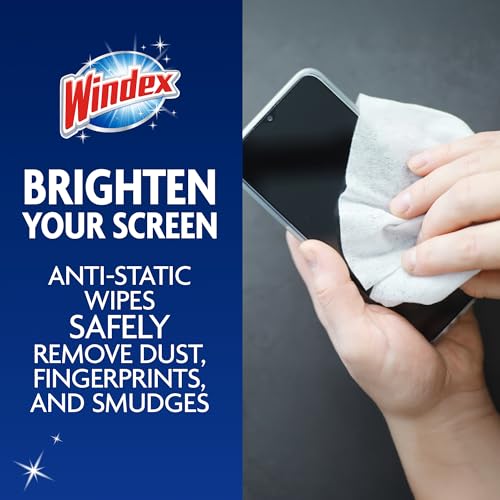Windex Electronic Cleaning Wipes, Anti-Static & Ammonia-Free, 25 Count | Pre-Moistened Wipes for Monitors, Computer Screens, Laptops, TVs, Phones & More, Resealable Pack with Freshness Lock