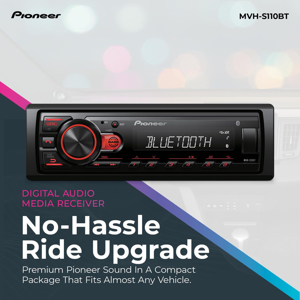 Pioneer MVH-S110BT 1-Din Digital Media Car Stereo with Bluetooth | Digital Media Receiver, USB Input, 50W x 4 Output, AM/FM Radio, iPhone & Android Compatible, Front & SW RCA Output