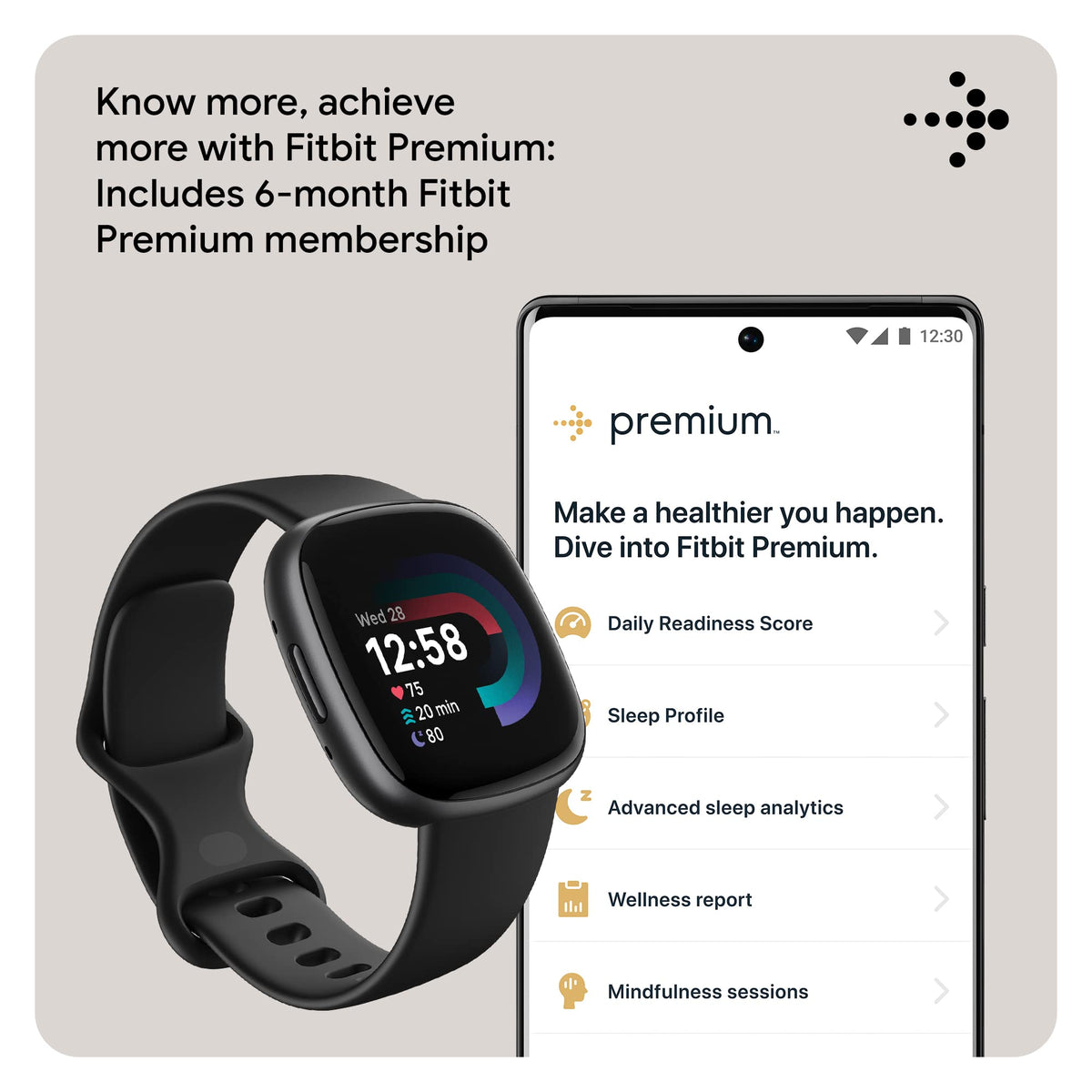 Google Fitbit Versa 4 Fitness Smartwatch, 24/7 Heart Rate - Black/Graphite | Daily Readiness, 3-month Google Health Premium Membership included, GPS, 40+ exercise modes, sleep tracking