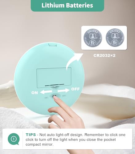 WOBSION 10X Magnification Compact Mirror with Light | 3.5-Inch 2-Sided Portable Travel Makeup Mirror for Purse and Handbag, Lighted Pocket Mirror, Cyan