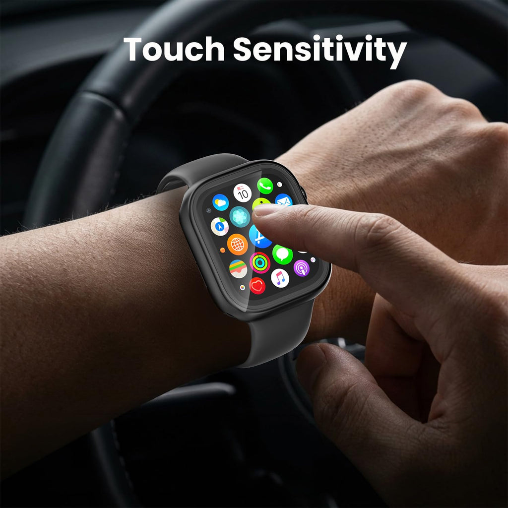 YIJDACASE 3 in 1 Waterproof Case for 40mm Apple Watch SE 3/2/1 Series 6/5/4 | 40mm PC Bumper 360 Full Face Cover Built-in Tempered Glass Screen Protector, Sensitive Touch Scratch, Matte Black