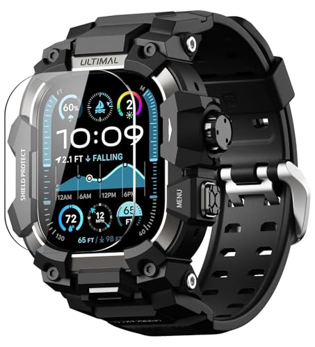 ULTIMAL Rugged Case with Band for Apple Watch Ultra 4/3/2/1, 49mm Black | Military-Grade Shockproof Bumper Cover with Tactical Band Men, Built for Rugged Protection, Secure Fit and Everyday Comfort