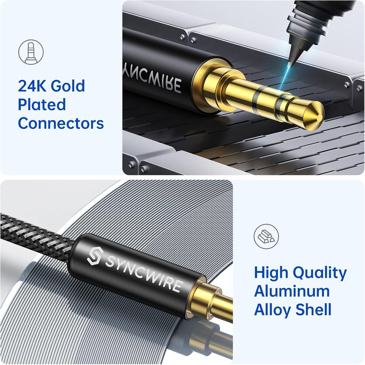 Syncwire 3.5mm Nylon Braided Aux Cable (3.3ft/1m,Hi-Fi Sound), Audio Auxiliary Input Adapter Male to Male Cord for Headphones, Car, Home Stereos, Speaker, iPhone, iPad, iPod, Echo & More – Black