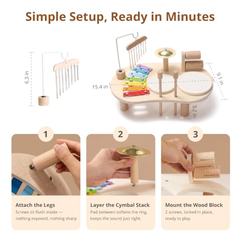 Wooden Drum Set for Toddlers 1-3, Montessori Musical Toy for Kids | First Birthday Gift for Boys & Girls, Encourages Engagement & Open-Ended Play, Screen-Free Fun