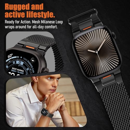 Milanese Loop for Apple Watch Ultra 4/3/2 Band 49mm 40/41/42/44/45/46mm Men | Tactical Mecha Strap,Military-Grade Design,Magnetic Metal Mesh Wristband,iWatch Ultra 2/3/4 Series 12/11/10/9/8/7/6/5/4 SE