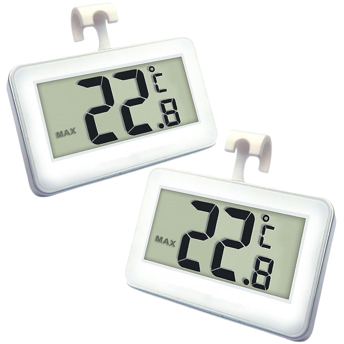 Fridge Thermometer, Suplong Digital Waterproof Fridge Freezer Thermometer Easy to Read LCD Display with Max/Min Record (White-2)
