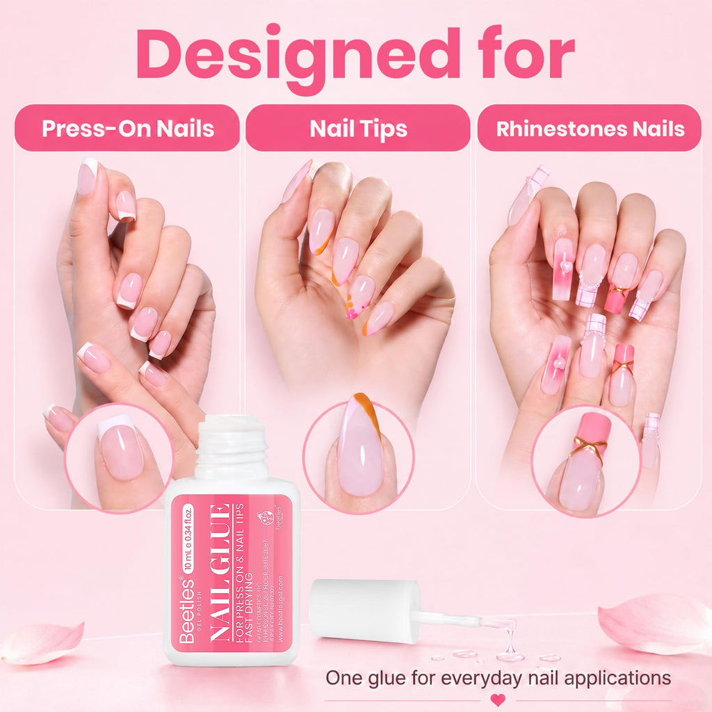 Beetles 10ML Super Strong Nail Glue for Press Ons, Nail Tips, Acrylic Nails | No UV Light Needed, Nail Bond Brush in Nail Glue for Press On Nails Fake Nails Long Lasting for Beginners DIY Home