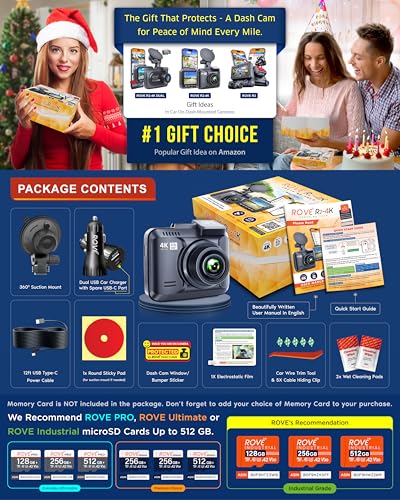 ROVE R2-4K Dash Cam, 4K UHD 2160P Car Camera, 8MP Sensor, WiFi 6 and GPS | Super Night Vision, 150° Wide Angle, 2.4in Screen, 24-Hr Parking Mode, Supports 512GB Max, Dash Camera for Cars Trucks