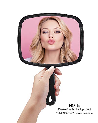 Gladmart 10.3" L x 7.4" W Hand Mirror for Home and Barber, Black | Hand Mirrors with Handle, Barber Accessories, Hair Salon Supplies, Distortion-Free Glass, Makeup Mirror for Women Men