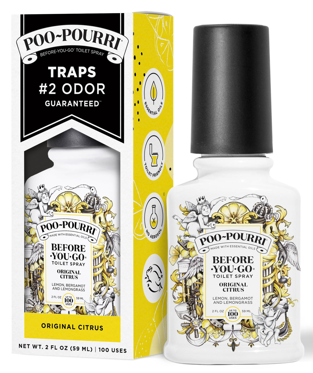 Poo-Pourri Before-You-Go Toilet Spray, Original Citrus, 2 Fl Oz | Bathroom Odor Deodorizer with Essential Oils for Home, Work, Travel Essentials, TSA Approved, Lemon Bergamot, Up to 100 Uses