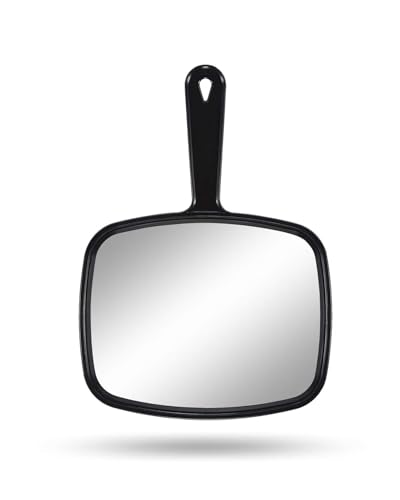 Gladmart 10.3" L x 7.4" W Hand Mirror for Home and Barber, Black | Hand Mirrors with Handle, Barber Accessories, Hair Salon Supplies, Distortion-Free Glass, Makeup Mirror for Women Men