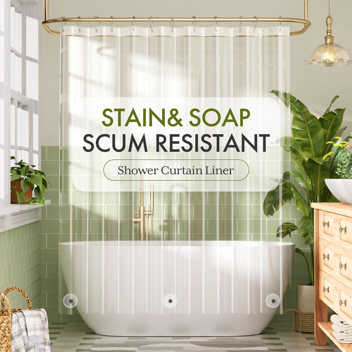 Bathway Shower Curtain Liner Clear Shower Curtain Liner 72x72 PEVA Plastic Shower Liner Waterproof Shower Curtain Liner with 3 Magnets and 12 Rustproof Grommets, Lightweight Shower Liner Bathroom