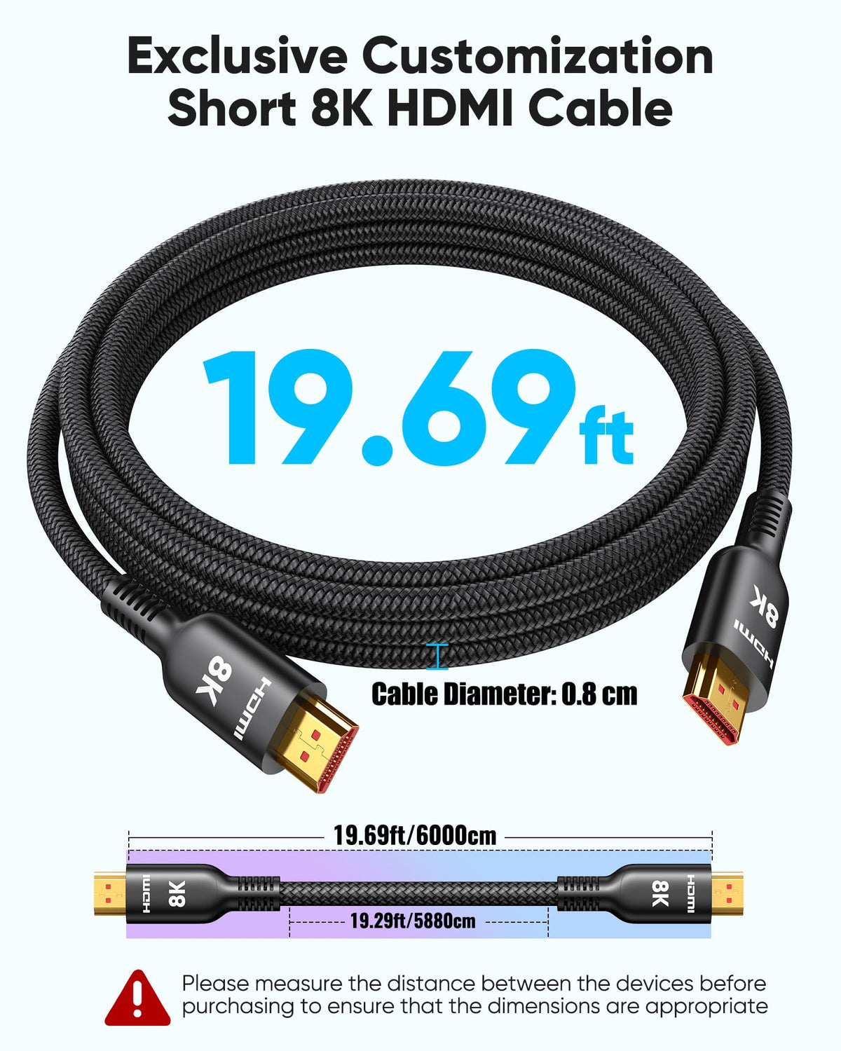 Highwings Long HDMI Cable 20 FT, 10K 8K Ultra HD High Speed 2.1 HDMI 48Gbps | Braided HDMI Cord-4K@120Hz 8K@60Hz, DTS:X, HDCP 2.2&2.3,eARC, HDR 10 Compatible with DVD Player/PS5/HDTV/Blu-ray