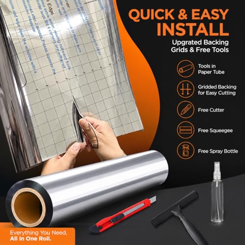 Upgraded One Way Window Privacy Film Sun Heat Blocking, 17.5" x 78.7" | Reflective Mirror Window Tint for Home Glass Windows Cover See Out Not In, Static Cling, Anti-UV, Anti-Glare, Black-Silver