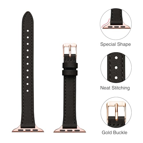 STIROLL Slim Leather Band Compatible with Apple Watch Bands for Women | Genuine Leather Thin Strap, 40/41/38/42mm(Series 12 11 10), Fits iWatch SE 9 8 7 6 5 4 3 2 1, for Small Wrists, Daily Wear