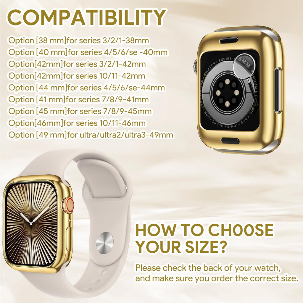 JR.DM 40mm Soft Flexible TPU Case Compatible for Apple Watch Series 6/5/4/SE Touchable Screen Lightweight Anti-Scratch All-Around Protector Thin Guard Shockproof Cover Shiny Bumper for iWatch, Gold