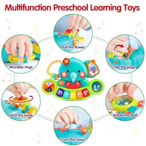 Baby Piano Toys 6-12 Months, Elephant Piano Keyboard Newborn & Infant Toys | Light Up Musical Toddler Toys for 1 Year Old Boy Girl, Christmas & Birthday Gifts For 12-18 Months, 6 7 8 9 Month Old Toys