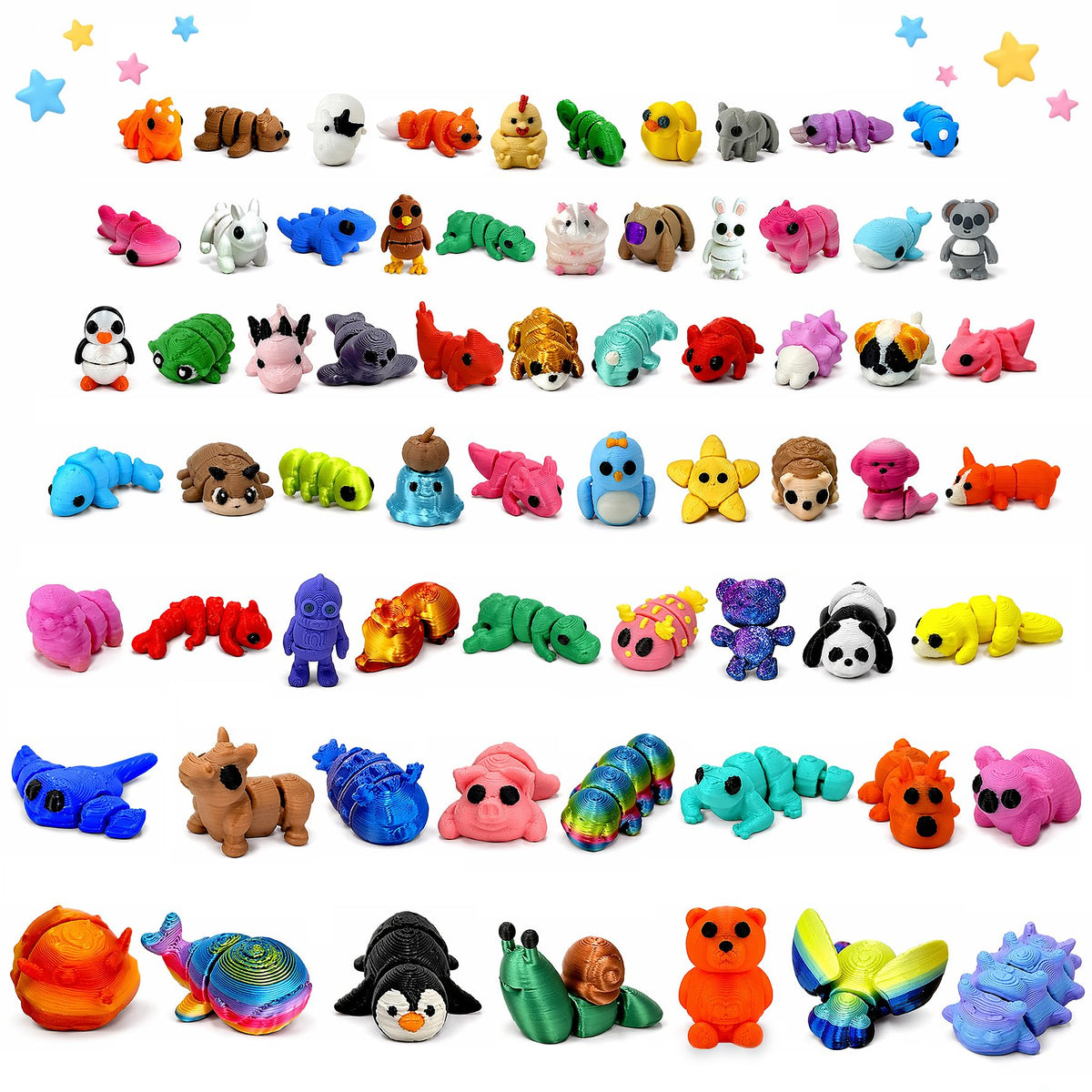 120PCS Surprise 3D Printed Animals Bulk, Mini Articulated Fidget Toys | Random Collectible Animal Figurines, Party Favors, Classroom Prizes, Goodie Bag Stuffers, Treasure Boxes & Desk Pets