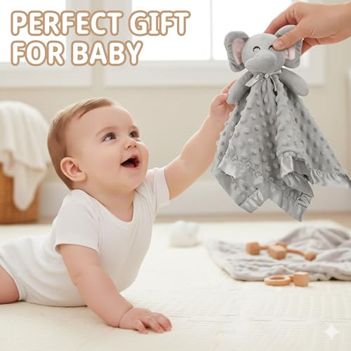 Pro Goleem Elephant Security Blanket, Soft Lovey Unisex Lovie Baby Gifts for Boys and Girls Snuggle Toy Stuffed Animal Newborn Essentials and Items Grey 16 Inch