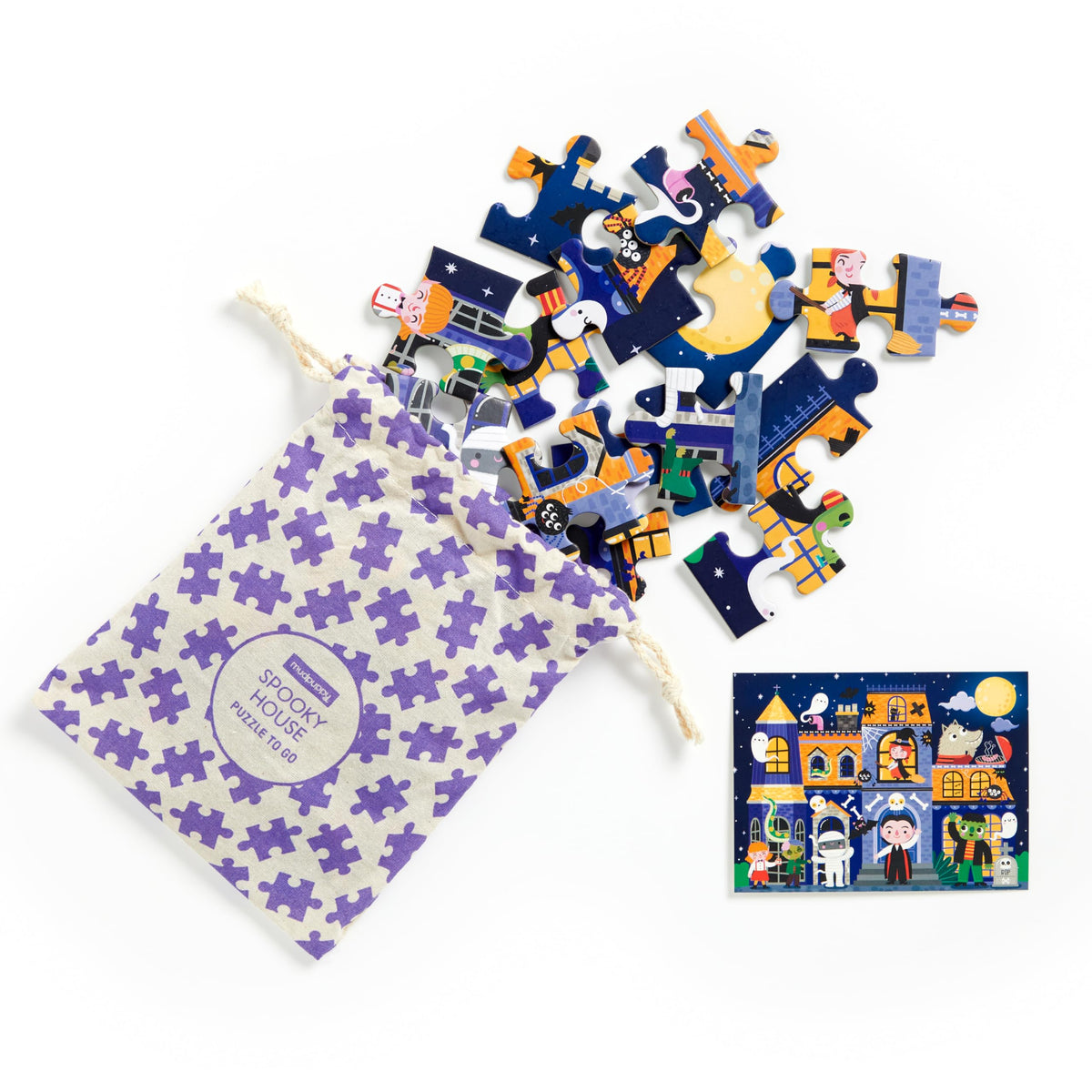 Mudpuppy - Spooky House 36 Piece Puzzle to Go for Kids | Ages 3-5, 4-6, Reusable Pouch For Travel, Postcard Included, Haunted Themed, Family Fun, Screen-Free Play, FSC Certified