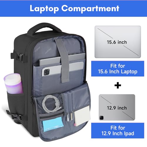 Taygeer Travel Laptop Backpack for Men, Airplane Approved Travel Backpack | 15.6inch Laptop Backpacks with Water Bottle Pocket, Lightweight College 35l Luggage Bookbag Gifts for Business Work, Black