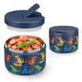 Pawtong 12oz Insulated Vacuum Food Jar with Buckle Lid Wide Mouth Soup Thermo for Hot Food Kids Leakproof Stainless Steel Lunch Container (Blue-Dinosaur)