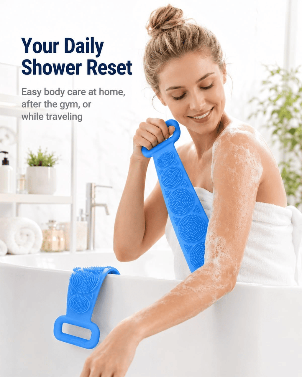 🔥Limited Time 49% OFF🚿 Dual Handle Silicone Back Scrub Strap | Deep Exfoliating Shower Brush