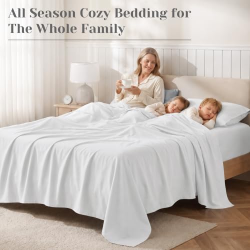Comfort Spaces 100% Cotton Percale Sheets Twin Sheet Set 3 Pcs, White | Crisp, Cool & Breathable Bed Sheets, 12" Deep Pocket Fits Up to 14" Mattress, Lightweight, All Season Cozy, with Pillow Case