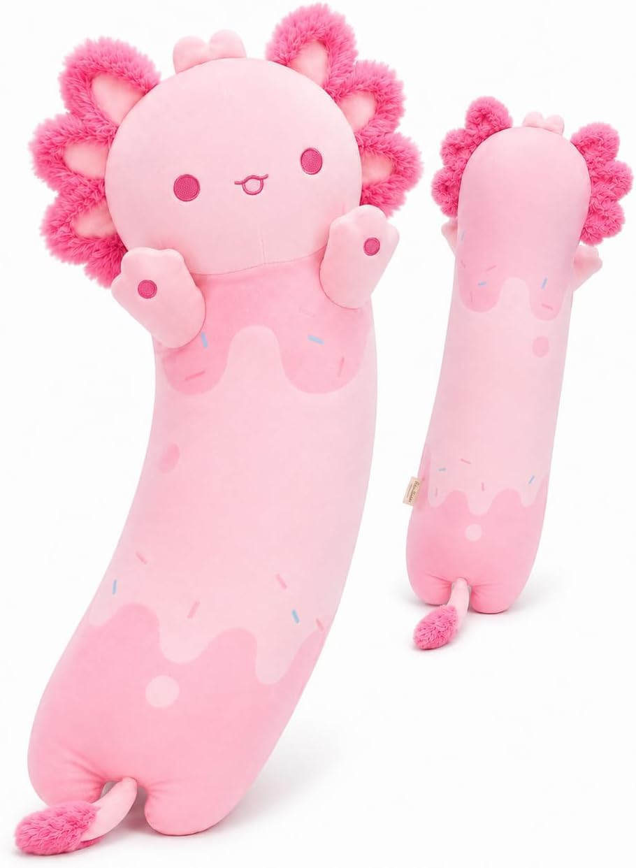 Mewaii Axolotl Plush Pink Body Pillow 20 in, Extra Filling Soft Cute | Ultra-Soft Stretch Fabric, Huggable Cat Plush, For Bedtime, Sofa Back Cushion, Cute Kawaii Cat Design, Gift for Kids & Girls