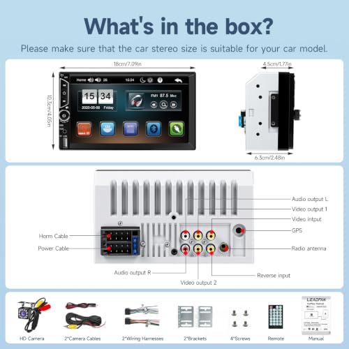 Leadfan 7inch Car Stereo Double Din Radio Touchscreen with Backup Camera Multimedia Car Audio Support Mirror Link, Bluetooth Caller ID, FM/MP3/MP4/USB/Subwoofer,Aux Input Car Audio Receivers
