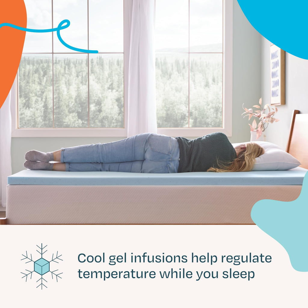Linenspa 2 Inch Gel Memory Foam Mattress Topper, Plush, Cooling, Queen Size | CertiPUR-US certified, Cooling gel infusion, Plush pressure relief, Fits under standard fitted sheets, Expands in 24-48 hrs