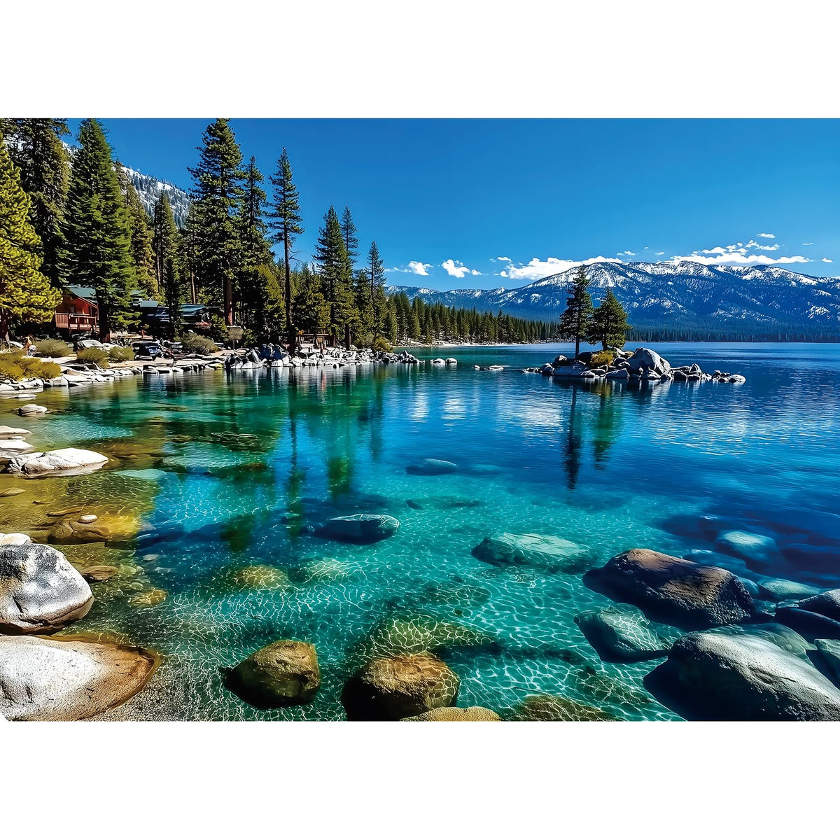Landscape Jigsaw Puzzle 1000 Pieces Lake Tahoe Scenery with Clear Turquoise Waters, Snow-Capped Mountains & Pine Forests, Challenging & Fun Puzzle for Adults and Teens, Ideal Gift & Home Decor