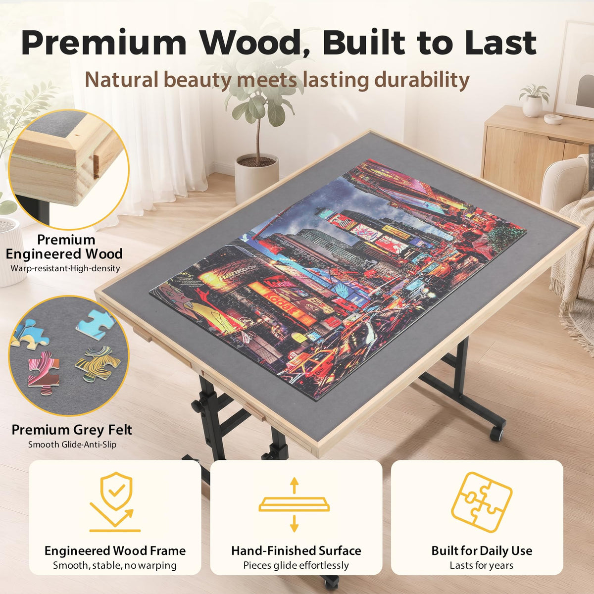 BuilderButler Puzzle Table 1500 Pieces with Wheels, Drawers & Cover, 33.58"x24.92" Adjustable Height & 45° Tilting Jigsaw Board for Adults, Also Ideal as Fuse Beads Table