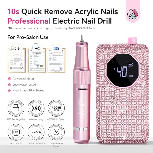 SAVILAND Nail Drill Professional 40000 RPM Cordless for Thick Acrylic Nails