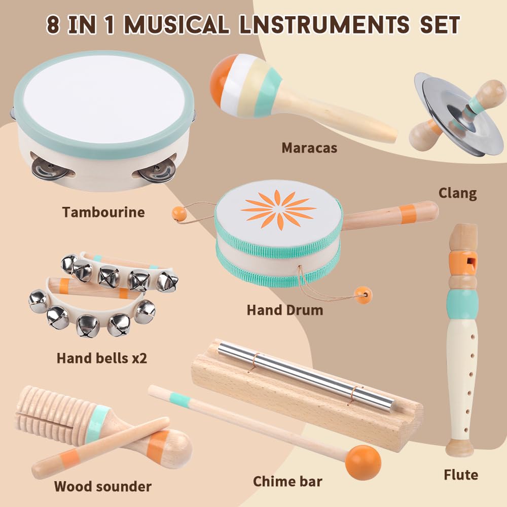 Toddlers Musical Instruments-Baby Montessori Wooden Toys for 18 Month+ | Kids Percussion Instruments Musical Toy for Preschool Kids,Christmas Birthday Gift for Baby Boys Girls
